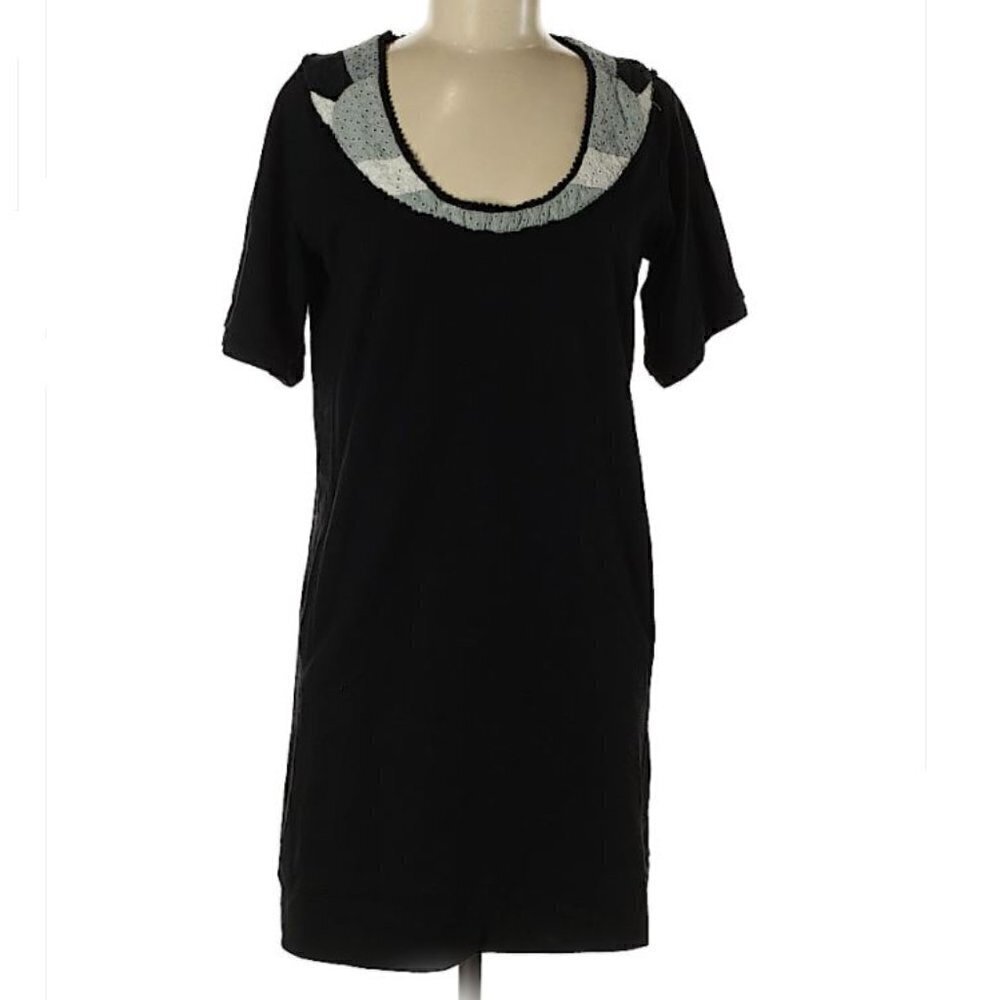 Lucca Short Sleeve Neckline Pattern Black Pullover Shift Dress Size Medium